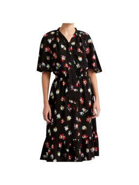 Ralph Lauren Floral Crepe Tie Neck Short Sleeve Dress Size 14W